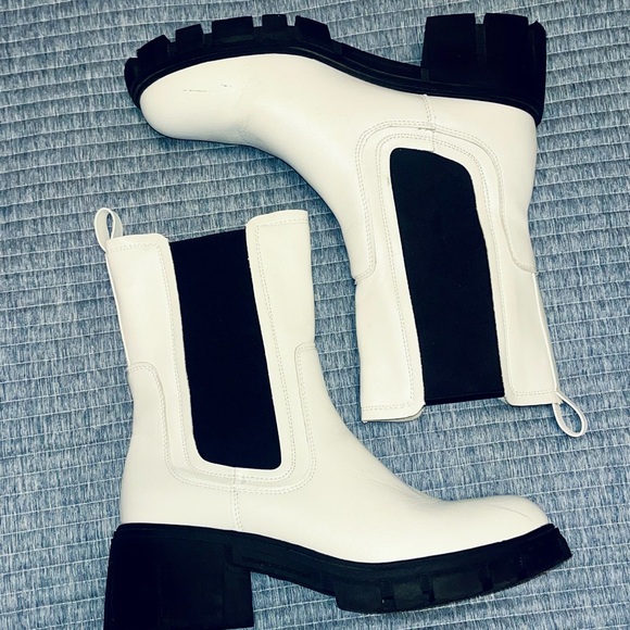 White & Black Chunky Chelsea Boots - Picture 4 of 8